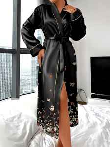 Nueva Ropa de Dormir de Verano para Mujer de Alta Calidad, Bata de Seda Satén Estampada, Camisón, Bata Informal Personalizada para Uso en Spa - Product Image 4