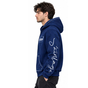 Sweat à capuche zippé bleu marine pour homme de la marque Best Article, avec logo sur le devant et impression sur les manches, coupe classique, vêtement décontracté pour l'automne - Product Image 4