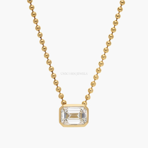 IGI Certified East West <b>Emerald</b> Cut 1 ct Lab Grown Diamond <b>Pendant</b> Necklace 14K Yellow Gold Full Bezel Set Solitaire - Product Image 2