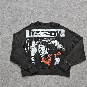 Sudadera con cuello redondo para hombre, 100% algodón, oversize, con hombros caídos, estilo vintage, streetwear, lisa, con efecto desgastado - Product Image 3