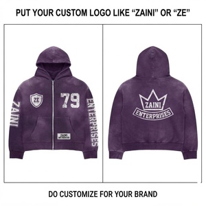 Sweat à capuche en molleton 100 % coton lavé, 350 grammes, coupe oversize, avec impression graphique personnalisée effet vieilli - Product Image 1