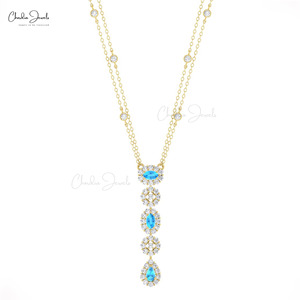 Collar de moda con topacio azul suizo de 0.63 CT y halo de diamantes con cadena larga de oro sólido de 14k para mujer, ideal para regalo. - Product Image 4