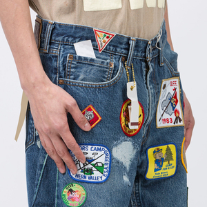 Nouveautés Été Homme : Short en jean streetwear ample, coupe large, déchiré, uni, avec logo personnalisé et braguette zippée - Product Image 6