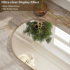 Miroir sur pied arqué pleine longueur 71"x26" avec cadre doré et verre incassable - Product Image 4