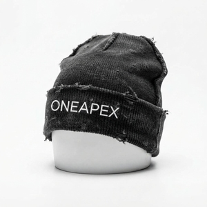 Gorro de punto negro desgastado para hombre, gorro de invierno con dobladillo, gorra unisex estilo streetwear, gorro tipo calavera, accesorio de moda al por mayor con logotipo personalizado - Product Image 1