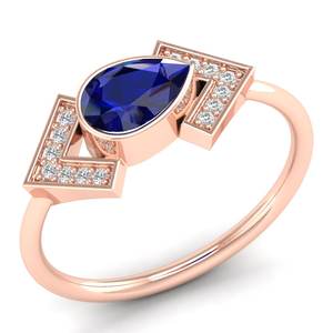 REYES แหวนหมั้นโมอิสซาไนต์เงินแท้ 925 สำหรับผู้หญิง ทรงลูกแพร์ 0.75 กะรัต ไพลินสีน้ำเงิน ของขวัญแต่งงาน เครื่องประดับชั้นดี - Product Image 2