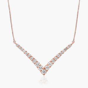 Collier en diamant cultivé en laboratoire certifié IGI, forme en V, or rose 14 carats, collier barre en diamant, bijoux fins élégants, cadeau - Product Image 1