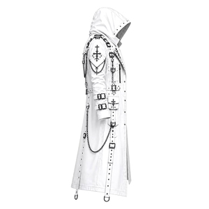 Wholesale Supplier White Gothic Steampunk Leather <b>Trench</b> <b>Coat</b> with Chains and Buckles for <b>Mens</b> Cosplay Fashion - Product Image 3