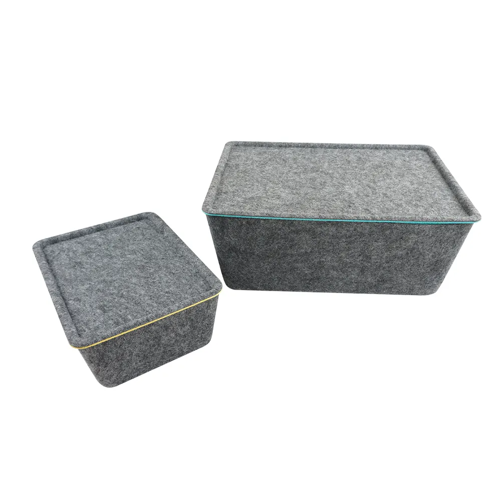 Custom feltro tecido armazenamento caixa cubos recipientes armazenamento moldagem feltro armazenamento caixa com tampa