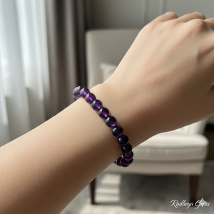 Handmade AAA Amethyst Round Bead <b>Bracelet</b> – Polished Gemstone Stretch <b>Bracelet</b> for Men & Women - Product Image 4