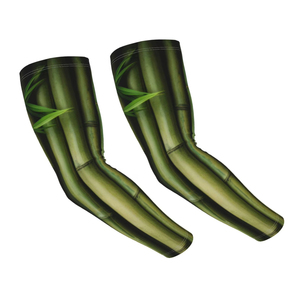 Manchons de cyclisme vert imprimé bambou anti-UV unisexe adulte en spandex et fibre de bambou avec impression par sublimation - Product Image 1