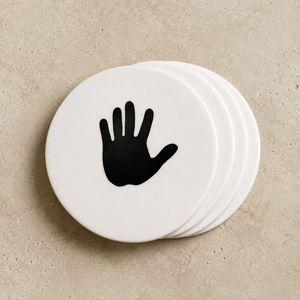 Black Handprint Resin <b>Coaster</b> Set White Round <b>Drink</b> <b>Coaster</b> with Unique Palm Design Modern Tableware for Home or Office Use - Product Image 1
