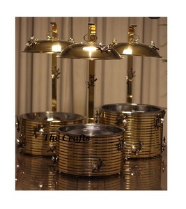 Plat de service en acier inoxydable au design avantageux, couleur or, style classique, pour restaurants, présentoirs de buffet, service de vaisselle, lot de 3 - Product Image 4