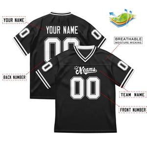 Camiseta de Fútbol Negra Personalizada con Rayas Blancas e Impresión de Nombre y Número, Ropa Deportiva y Urbana Transpirable, Camiseta Americana para Hombre - Product Image 3
