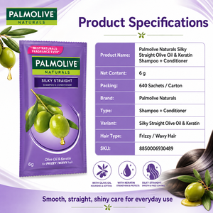 Shampooing Palmolive Naturals Silky Straight à l'huile d'olive et à la kératine 6G |   Lisseur et lisseur chauffant 2-en-1 - Product Image 1