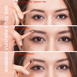 3pcs Eyebrow Tweezer Set Rose Gold with Leather Travel Case Triad Fix Repair Tool Kit Face Hair Removal Make Up Tools - Product Image 5