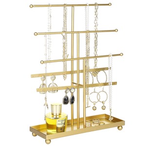 Gold Metal Jewelry Organizer Stand with <b>Tray</b> for Necklaces Earrings Rings and <b>Perfume</b> Display - Product Image 3