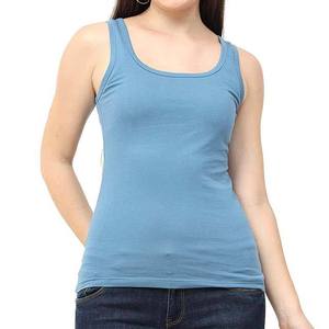 Women Solid Color Knitted Tank <b>Top</b> Scoop Neck Casual Style 100% Cotton Regular Length - Product Image 1