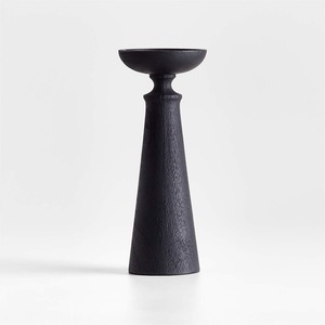 Porte-bougie moderne en métal noir avec un design élégant en colonne conique et une plaque supérieure ronde pour une décoration intérieure contemporaine - Product Image 2