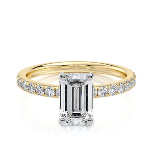 แหวนหมั้นเพชรทรงเหลี่ยมมรกต 14K ทองคำแท้ ประดับเพชรเพาะเลี้ยงแบบ Pavé เครื่องประดับงานแต่งงานคุณภาพสูง ผู้ผลิตและจำหน่ายขายส่ง - Product Image 1