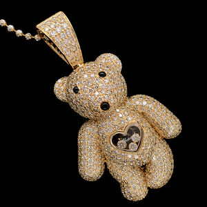 10K Gold Teddy <b>Bear</b> Pendant with Sparkling Lab Grown Diamond Bohemian Style IGI Certified Necklace for Kids & Women - Product Image 1