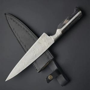 Cuchillo de Chef Jexmoo Personalizado Hecho a Mano con Hoja de Acero de Damasco de 8 Pulgadas, Mango Elegante y Funda de Cuero - Regalo para Chef - Product Image 2