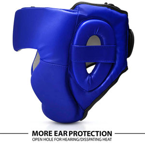 Boxing <b>Head</b> Guard with Double Visor PU Leather Blue Protective Gear Featuring Hook Loop Closure for Adults Unisex Universal Use - Product Image 6