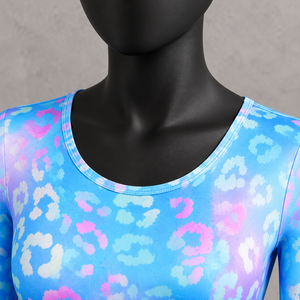 Combinaison à manches longues pour femmes, imprimé abstrait bleu rose, taille haute, coupe ajustée, vêtements de gymnastique décontractés, motif dégradé - Product Image 5
