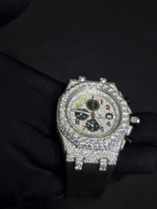Reloj de Lujo para Hombre, de Acero Inoxidable, con Cristales de Imitación, Cronógrafo de Cuarzo, 41 mm, Analógico, con Números Romanos, Correa de Goma, Cierre de Mariposa, para Niños - Product Image 2