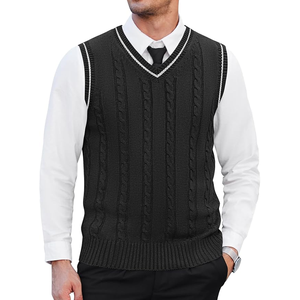 Men's <b>Black</b> V Neck Knitted <b>Sleeveless</b> Vest Acrylic Solid Color Anti Pilling Autumn Wear - Product Image 2