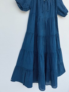 Robe longue évasée en coton à pois bleus pour femme, col rond, à volants, style bohème décontracté pour l'été et les vacances, collection boutique - Product Image 4