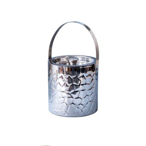 Stainless Steel Ice <b>Bucket</b> <b>with</b> <b>Lid</b>, Hammered Ice Cooler <b>with</b> Handle for Hotel & Home - Product Image 1
