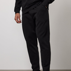 <b>Men's</b> Black Cotton Sweatpants Elastic Waist Casual Joggers Side Pockets Midweight Autumn Wear - Product Image 1