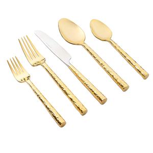 Juego de cubiertos de metal de nuevo diseño con asas martilladas redondas Acabado en oro para el hogar y la boda Juegos de cubiertos de vajilla - Product Image 2