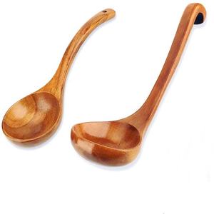 Utensilio de cocina de madera, juego de cubiertos, cuchara para ensalada, mango curvo de madera reutilizable, juego de cubiertos elegante para cucharón de cocina - Product Image 1