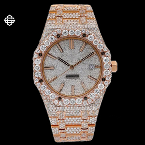 Men's Classic Luxury Fashion Business Stainless Steel Quartz Wristwatch 20mm Band Full Iced Moissanite ETA Movement Watch - Product Image 1