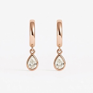 Elegant EF Color VS1 14K Rose Gold Pear Cut Bezel Set Solitaire Lab Diamond Earring 0.70CT Teardrop Charm Huggie Hoop Earrings - Product Image 5
