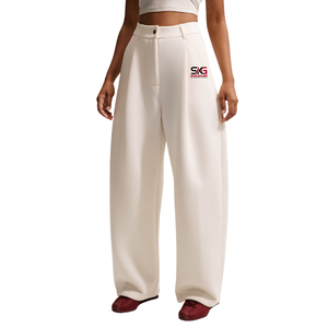 Pantalon plissé décontracté taille haute coupe ample à jambes larges pour femme avec logo personnalisé - Product Image 1