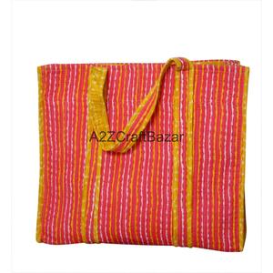 Hand Block Printed Indian Handmade 100% Pure Cotton Large Tote <b>Bag</b> for Women with Long Handle - Product Image 1