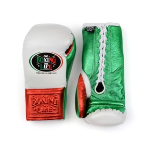 Gants d'entraînement Boxe Life à lacets 10 oz Vert Blanc Rouge Cuir PU Fabriqués au Mexique Équipement de boxe pour adultes à doigts entiers - Product Image 6