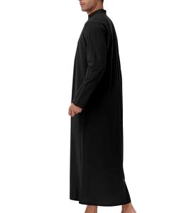 Abaya Thobe pour Hommes Musulmans Qatar 2026, Coton Léger et Respirant, Nouveau Design, Style Casual, Couleur Noire Unie, Vêtements de Ramadan - Product Image 3