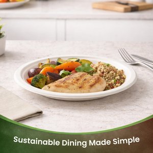 Assiettes jetables en bagasse Eco Aaroyaa de 6 pouces avec couvercles - Assiettes alimentaires biodégradables et écologiques - Product Image 3