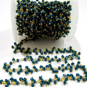 Neon Apatite Dangling Chain Rondelle Faceted 3-4mm Beaded Cluster Rosary Chain - Product Image 1