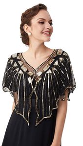 Women's Golden Beads Zig Zag Embroidered Georgette <b>Ponchos</b> Net <b>Poncho</b> Women <b>Cape</b> - Product Image 3