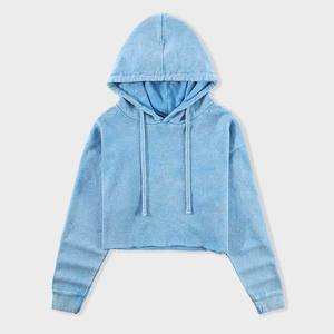 Sudadera Corta con Capucha Azul para Mujer, de Manga Larga, Tejida, de Color Sólido, Informal, Transpirable, sin Forro, para Otoño - Product Image 3