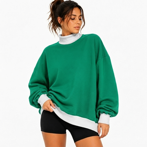 Sweat-shirt oversize à col montant bicolore prune pour femme, manches longues, style décontracté streetwear, vêtements en gros OEM ODM - Product Image 6