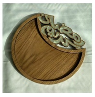 Bandeja redonda de madera de acacia con incrustaciones de fregona, venta de fábrica, regalo de Ramadán Eid, bandeja de postre de nácar
