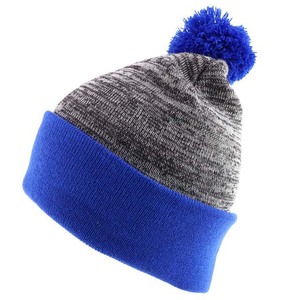Gorro de punto unisex con pompón azul y borde de color sólido, gorro de invierno para adultos, uso casual, 56-58 cm - Product Image 4