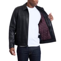 Veste en cuir pleine fleur véritable noire pour homme, col rabattu, fermeture éclair, vêtement d'extérieur décontracté pour l'automne, coupe classique, couleur unie