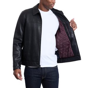 Men's <b>Black</b> Genuine Full Grain Leather <b>Jacket</b> Turn-down Collar Zipper Closure Casual Autumn Outerwear Regular Fit Solid Color - Product Image 5